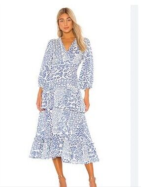 ALEXIS Tereasa Linen Ruffle Midi Dress Size M